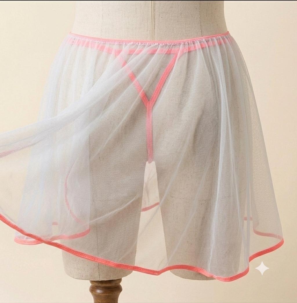 Baby Blue Sheer Skirted Thong | Adjustable Neon Pink Mesh Lingerie | Gender Inclusive Handmade Lingerie | Beyond Labels