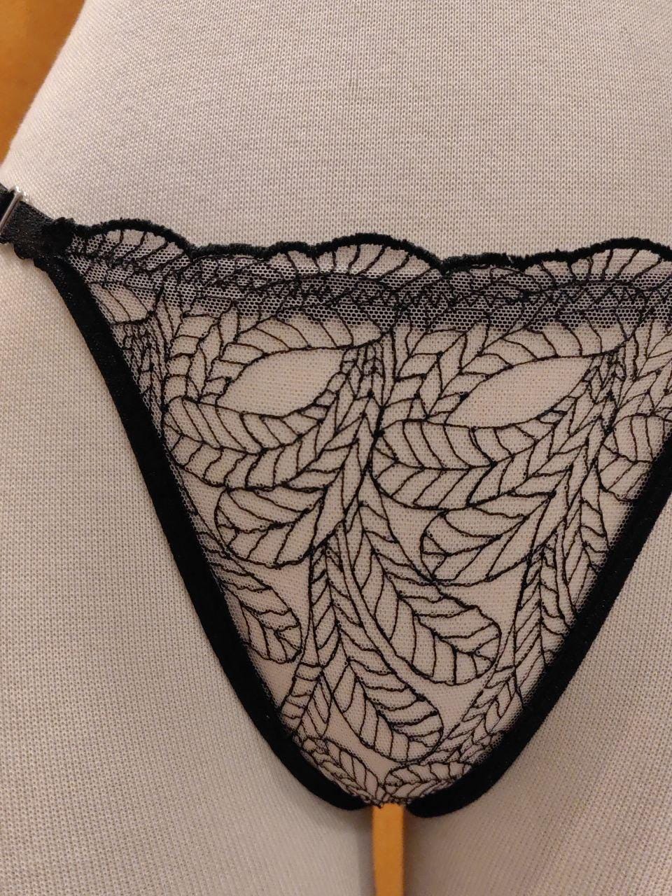 Handmade in Istanbul - Black Leaf Embroidered Lace Lingerie Set – Handmade Bra and Thong