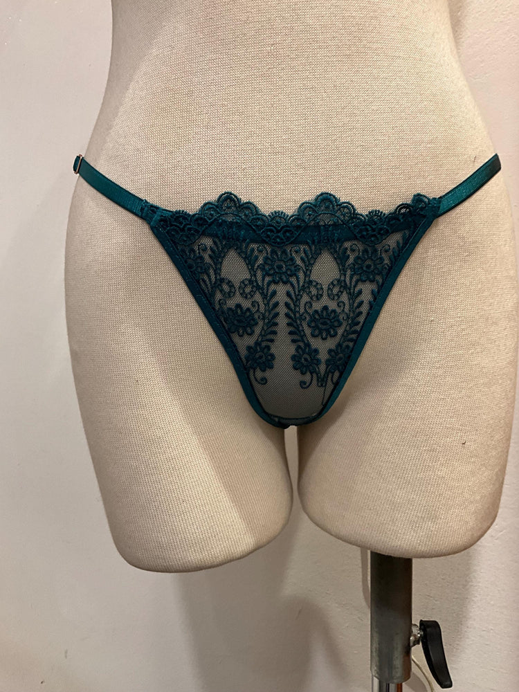 Emerald Green Floral Lace Lingerie Set • Sheer Embroidered Bralette & Thong • Sexy Mesh Underwear • Christmas Gift for Her