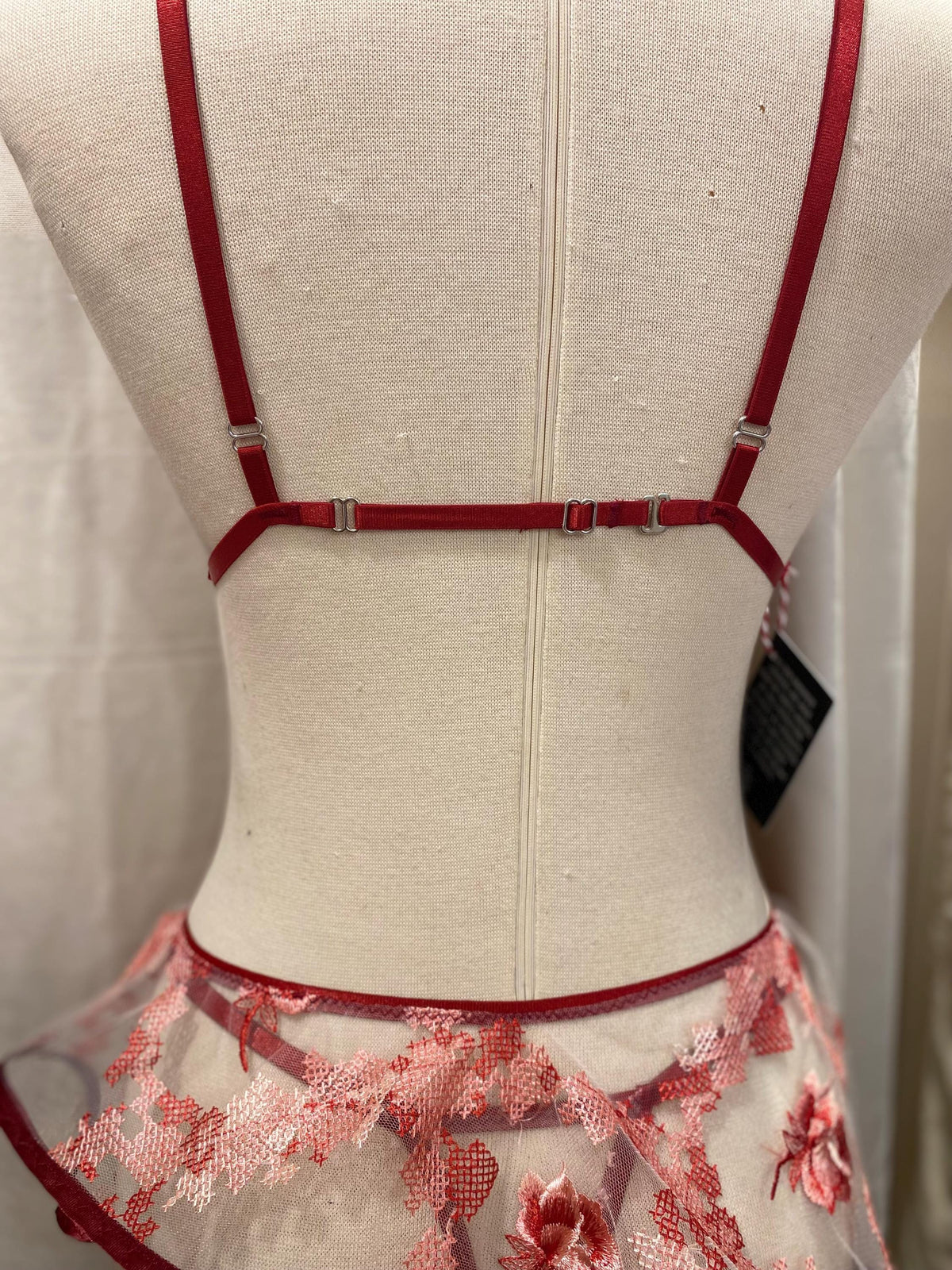 Red Sheer Lingerie Set, Embroidered Mesh Bralette, Bridal Lingerie Set