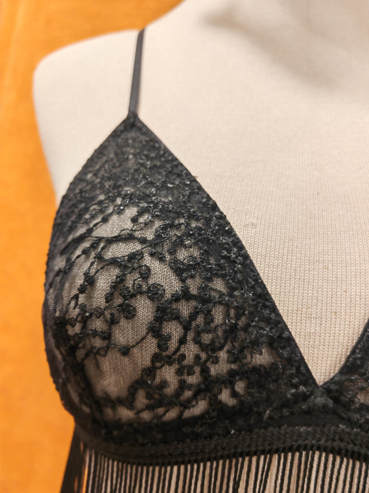 Handmade in İstanbul Black Fringe Lace Lingerie Set – Handmade Sheer Babydoll with Embroidered Details