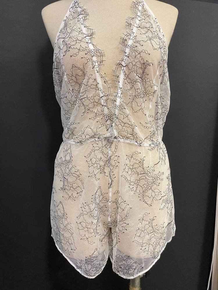 French Eyelash Lace Romper, Bridal Teddy,  Handmade Honeymoon White Lingerie