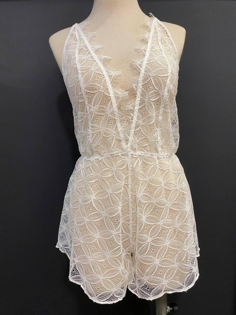 Ivory Eyelash French Lace Romper | Bridal Teddy