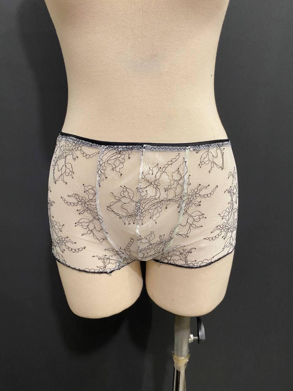 French Lace Men’s Boxer Brief | Luxury Sheer Mesh Underwear | Handmade Designer Lingerie | Transparent Lace Boxer | Gift for Him