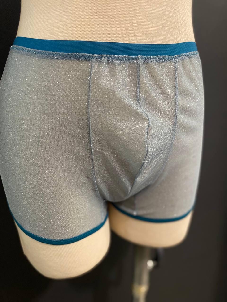 Silver Glitter Men’s Boxer Brief | Luxury Sheer Mesh Underwear | Handmade Designer Lingerie | Transparent Lurex Boxer