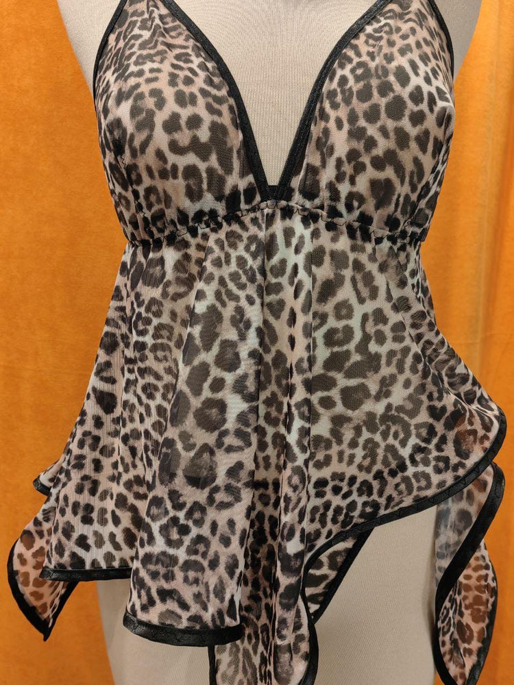 Black Handmade Leopard Babydoll Lingerie Set