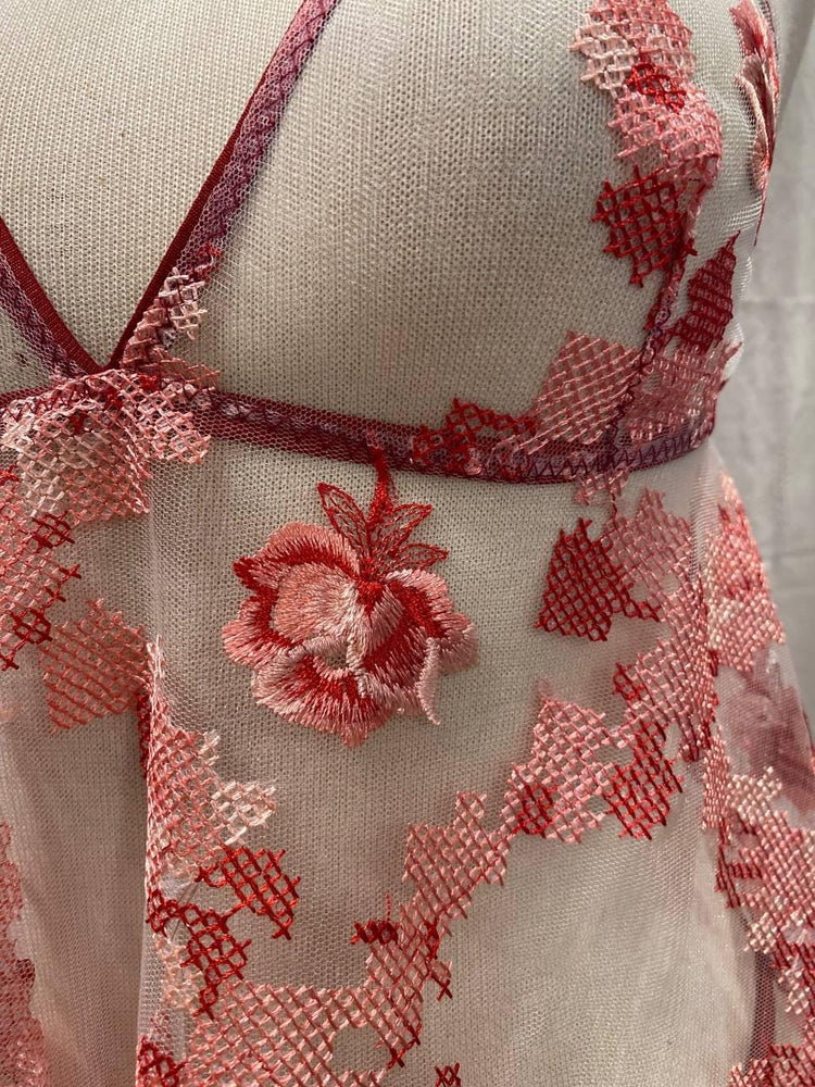 Handmade in İstanbul Red Floral Lingerie Set, Sheer Mesh Babydoll, Embroidered Bridal Lingerie, Adjustable Thong, Honeymoon Nightdress Gift