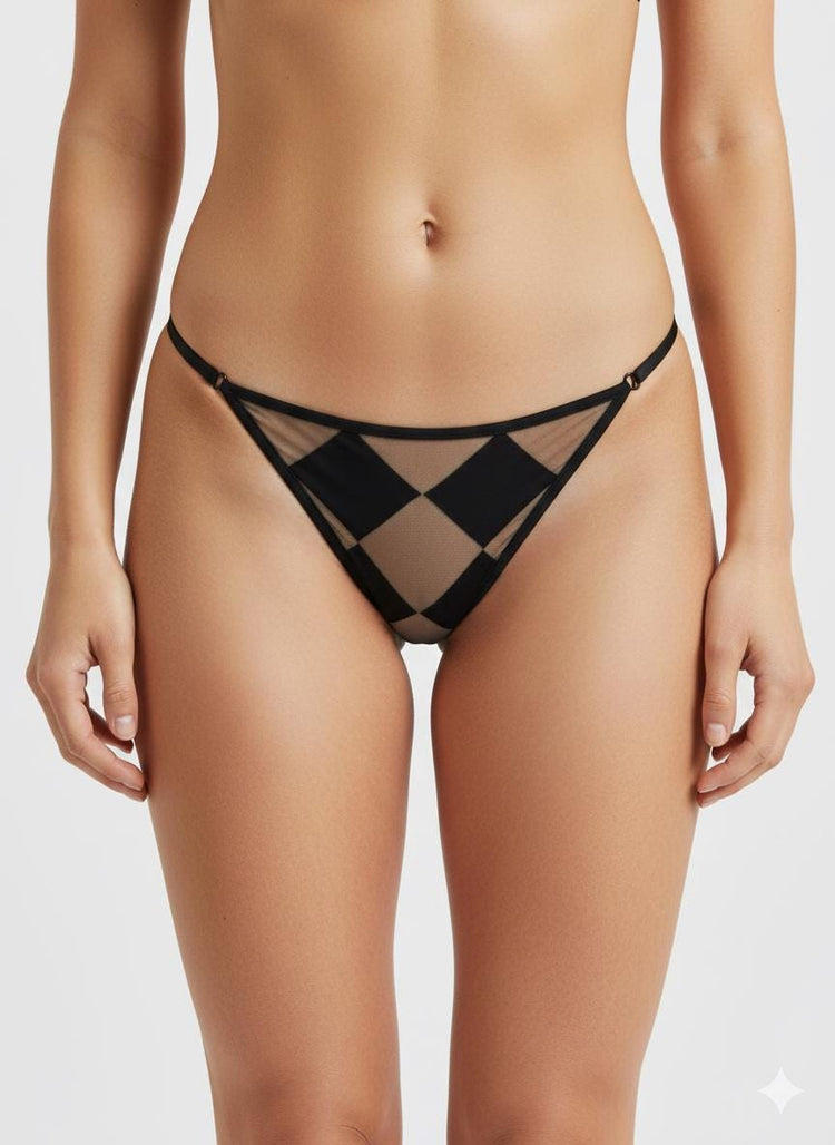 Handmade in İstanbul Black Geometric Mesh Thong