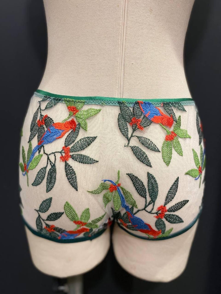 Embroidered Mesh Men’s Boxer Brief | Luxury Sheer Underwear with Bird Embroidery | Handmade Designer Lingerie | Unique Gift