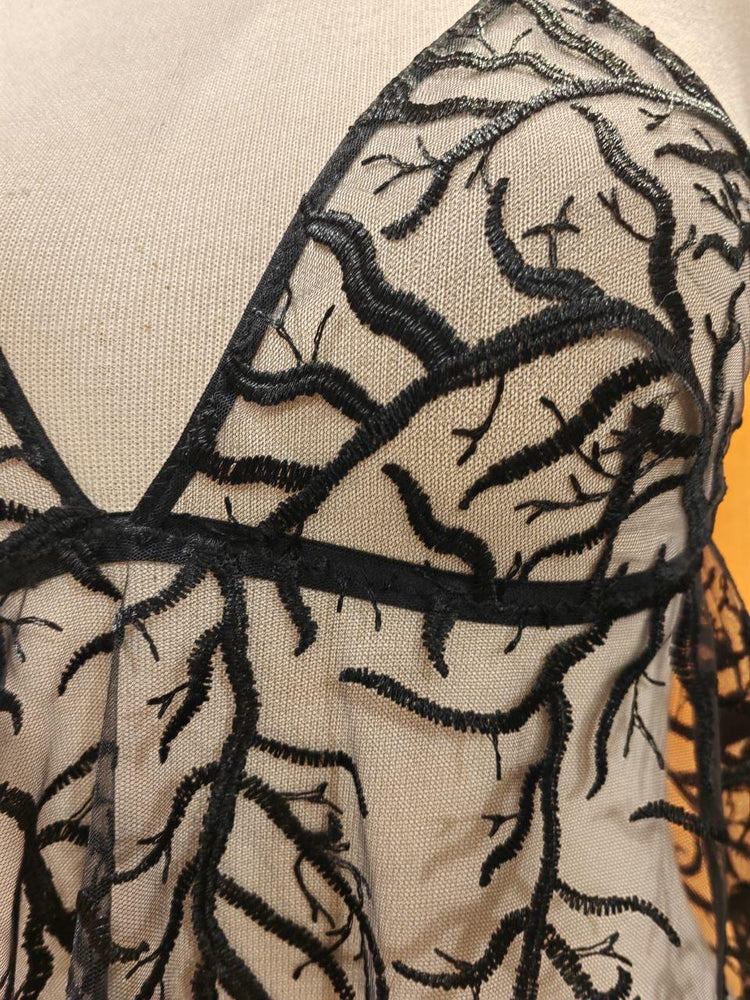 Dark Forest Sheer Babydoll – Black Embroidered Lingerie with Flowing Mesh and Adjustable Straps