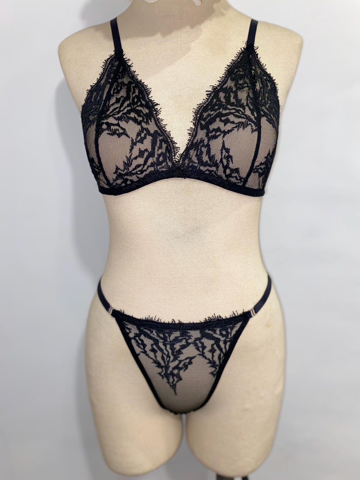 Handmade in Istanbul, A dark, sensual lingerie set handmade from sheer black lace.