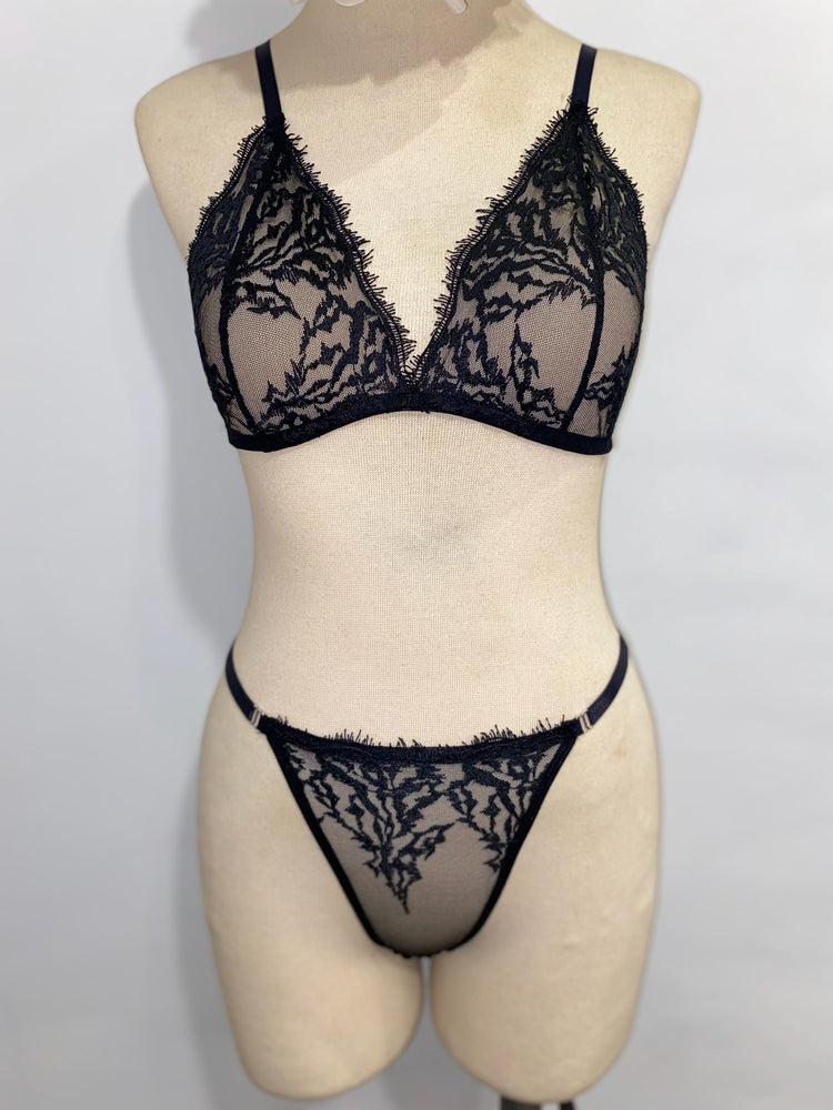 Handmade in Istanbul, A dark, sensual lingerie set handmade from sheer black lace.