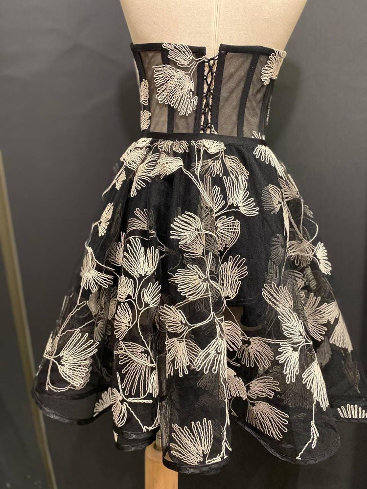 Embroidered Corset Dress Set, Botanical Line Art Evening Mini, Versatile Two-Piece Prom