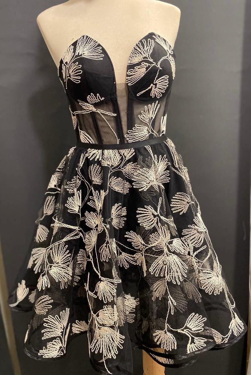 Embroidered Corset Dress Set, Botanical Line Art Evening Mini, Versatile Two-Piece Prom