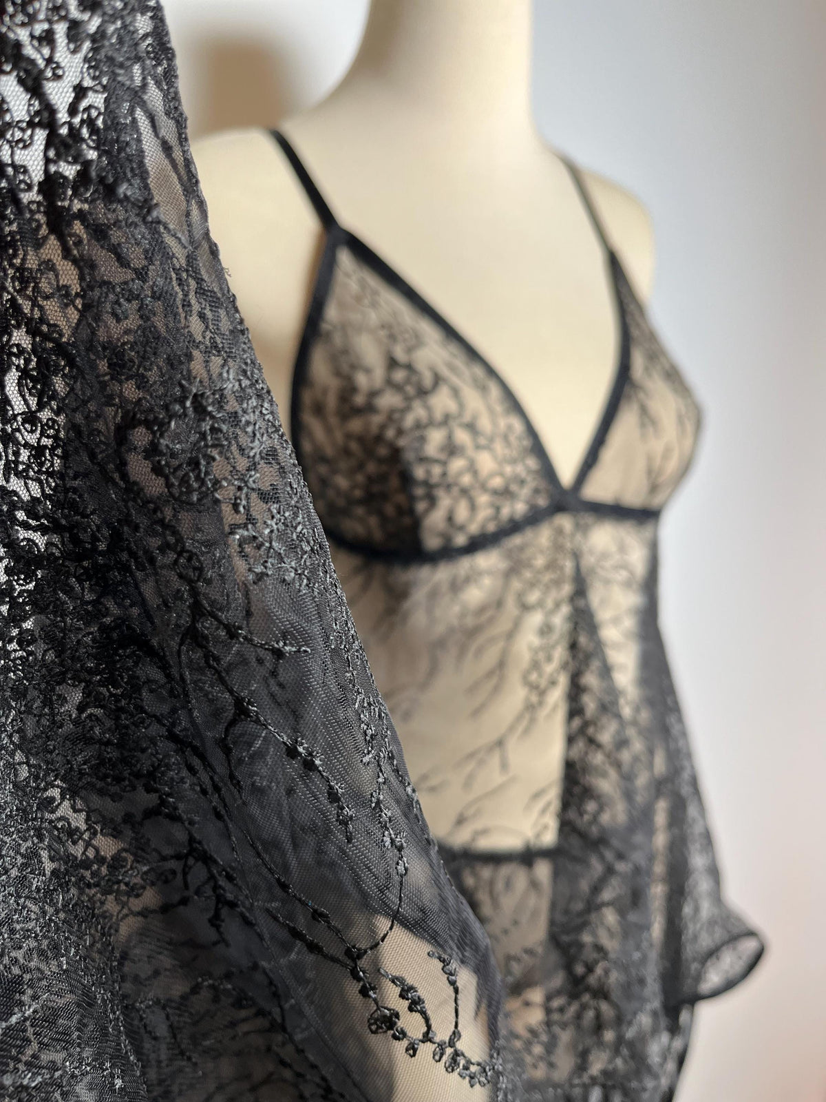 Handmade in İstanbul Midnight Lace Babydoll – Sheer Black Lingerie Set with Thong