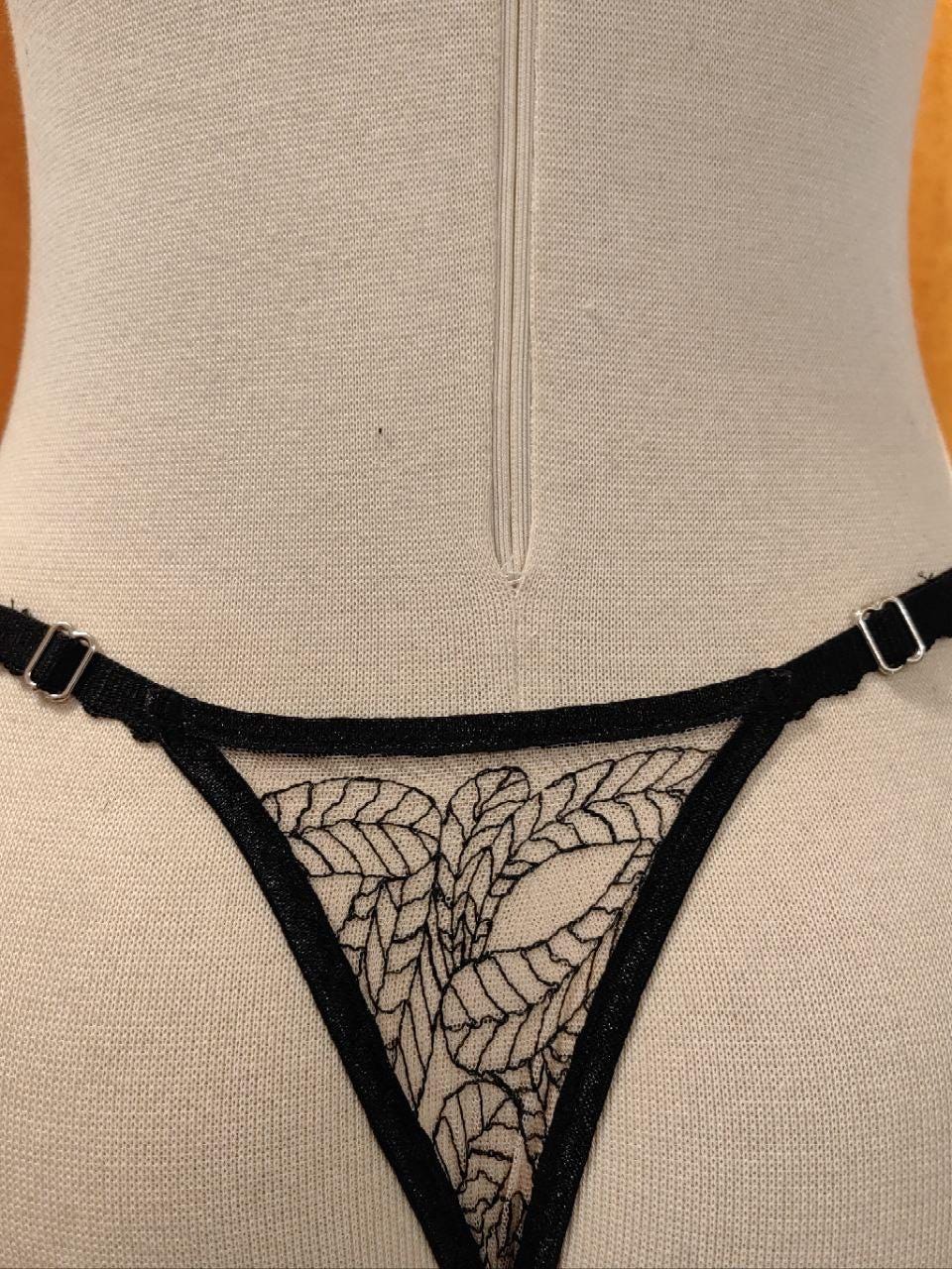 Handmade in Istanbul - Black Leaf Embroidered Lace Lingerie Set – Handmade Bra and Thong