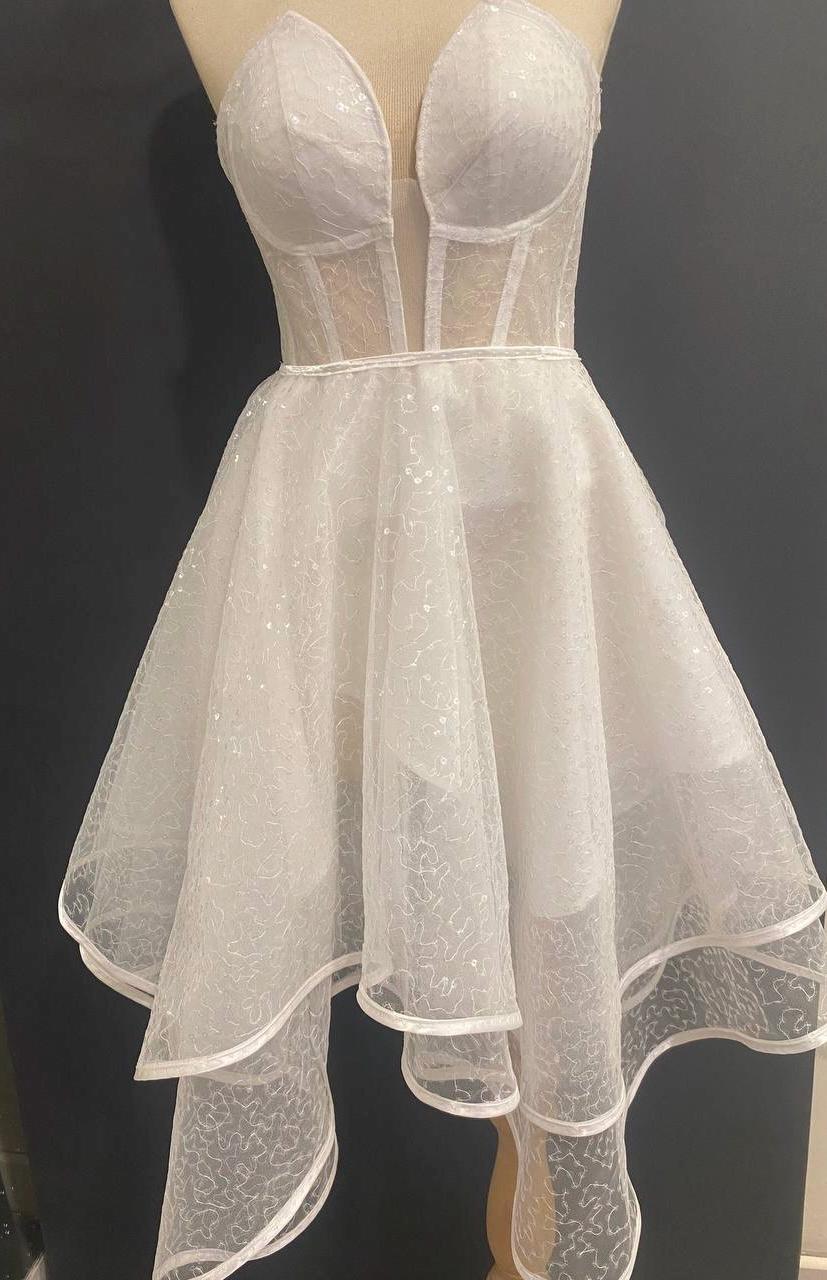 Handmade in İstanbul Convertible Sequin Tulle Wedding Dress, Corset Mini Bridal Outfit
