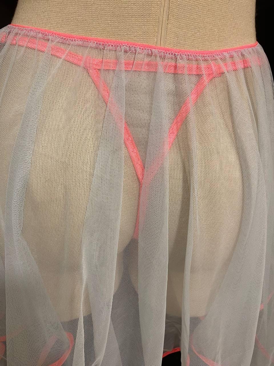 Baby Blue Sheer Skirted Thong | Adjustable Neon Pink Mesh Lingerie | Gender Inclusive Handmade Lingerie | Beyond Labels