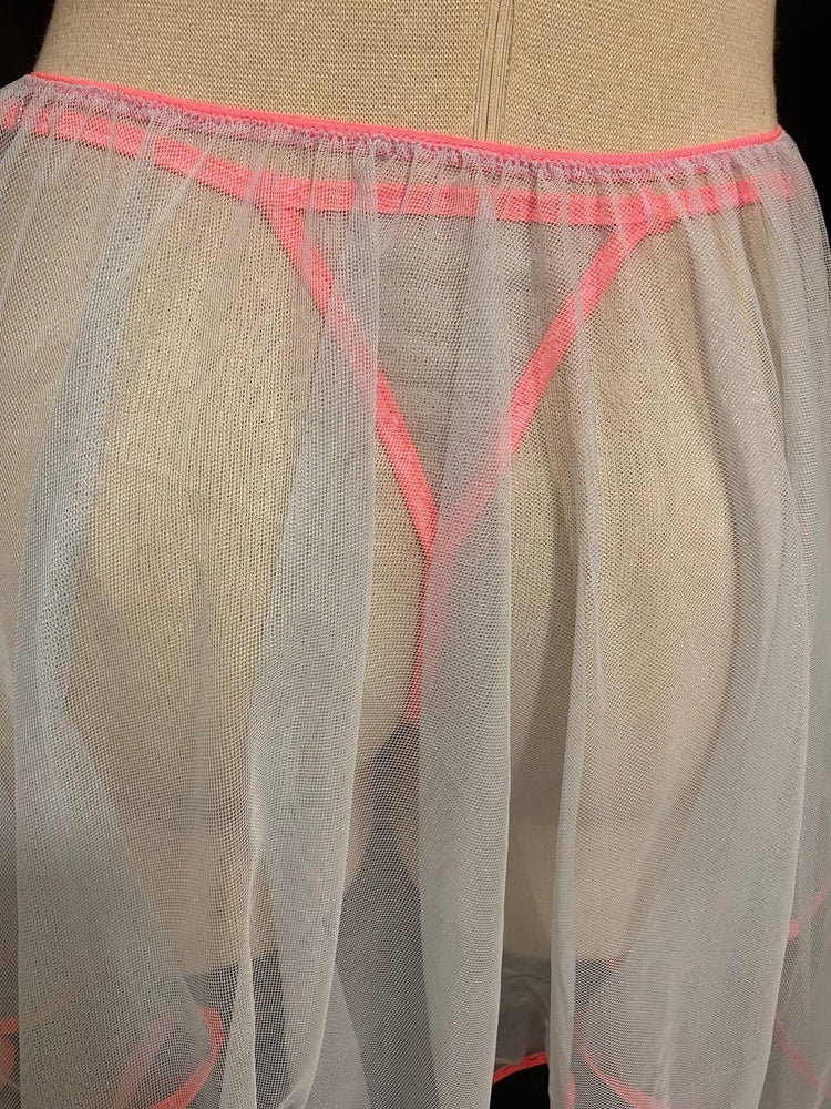 Baby Blue Sheer Skirted Thong | Adjustable Neon Pink Mesh Lingerie | Gender Inclusive Handmade Lingerie | Beyond Labels