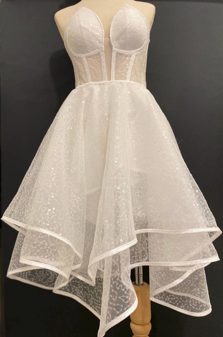 Handmade in İstanbul Convertible Sequin Tulle Wedding Dress, Corset Mini Bridal Outfit