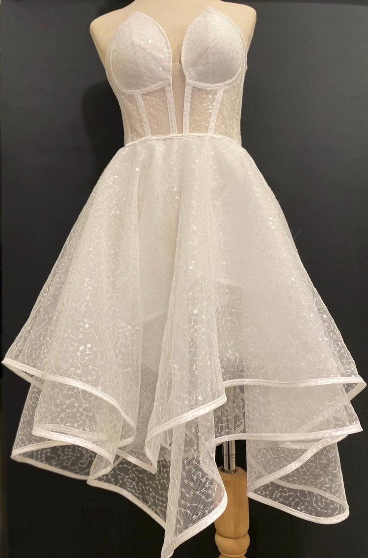 Handmade in İstanbul Convertible Sequin Tulle Wedding Dress, Corset Mini Bridal Outfit