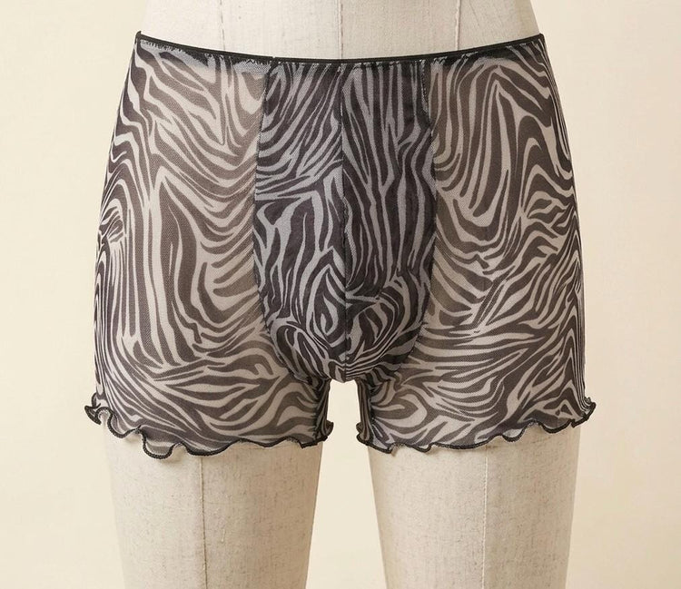 Zebra Mesh Boxer Briefs | Handmade Sheer Men’s Lingerie