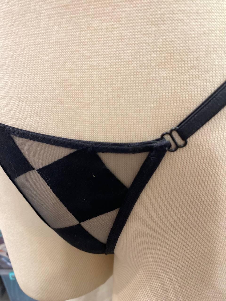 Handmade in İstanbul Black Geometric Mesh Thong