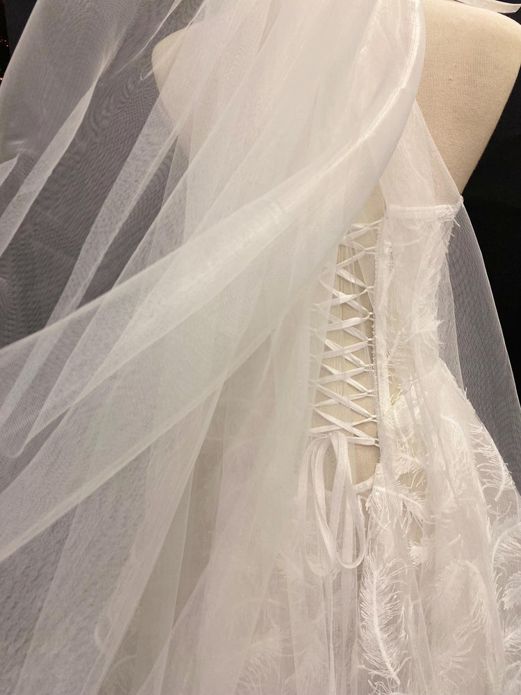 Feather Embroidered Corset Mini Wedding Dress, Strapless Bridal Gown, Elopement Reception Dress
