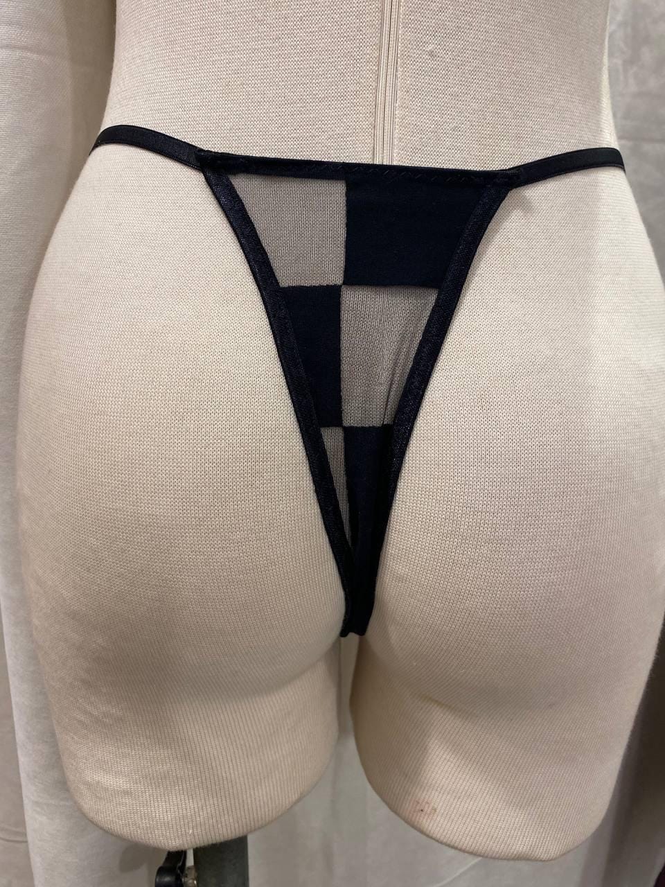Handmade in İstanbul Black Geometric Mesh Thong