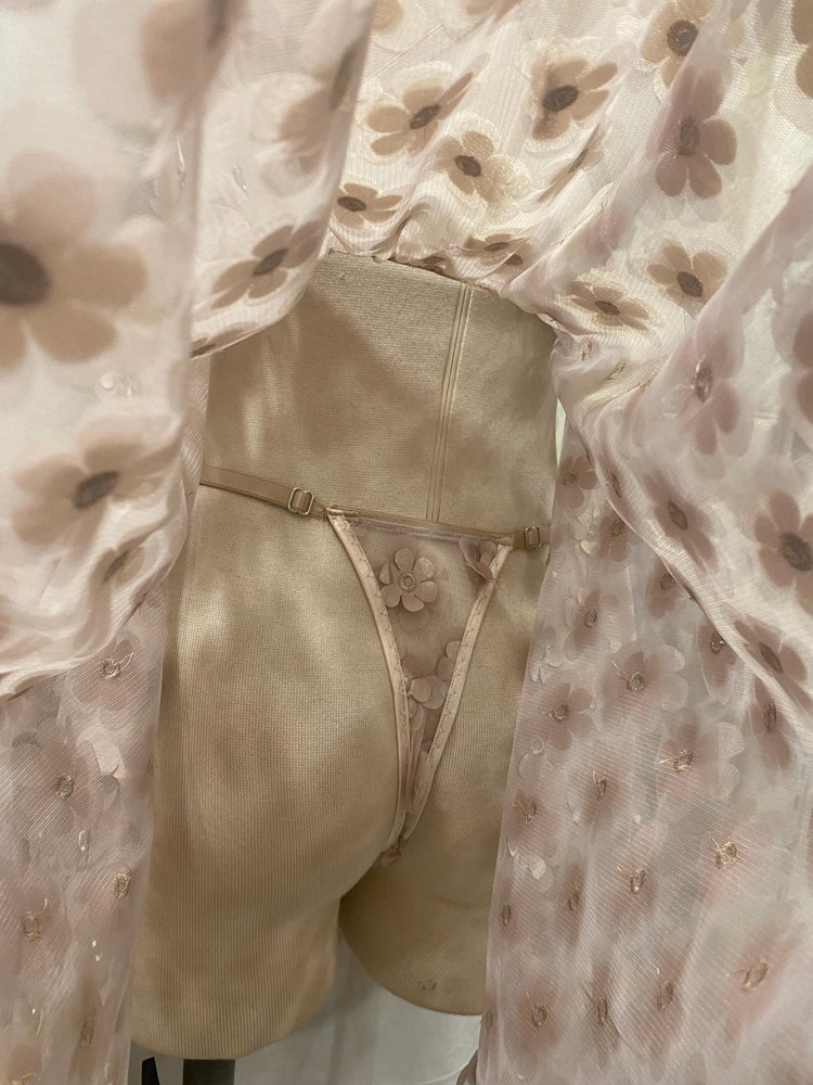 Luxury Floral Babydoll Lingerie Set, 3D Flower Sheer Mesh Nightgown, Bridal Lingerie, Honeymoon Gift, Handmade Lingerie, Ivory Nude