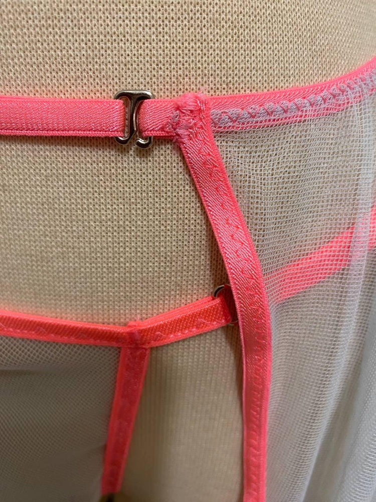 Baby Blue Sheer Skirted Thong | Adjustable Neon Pink Mesh Lingerie | Gender Inclusive Handmade Lingerie | Beyond Labels