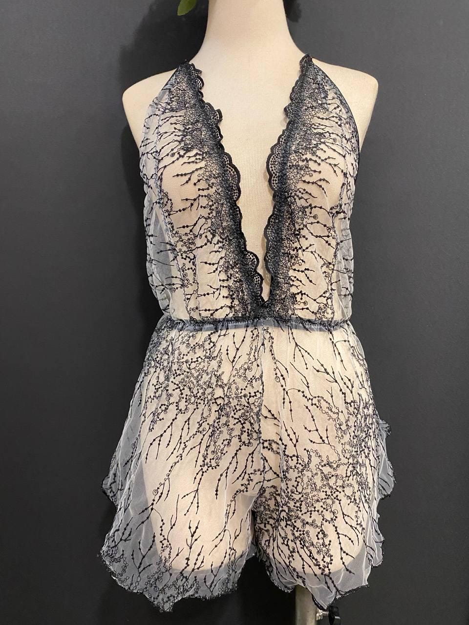 Luxury Sheer Lace Babydoll Lingerie | Open Back Teddy | Bridal Lingerie | Honeymoon Nightwear | Handmade Romantic Bodysuit