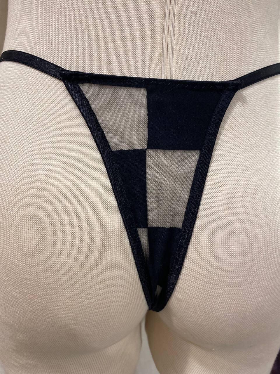 Handmade in İstanbul Black Geometric Mesh Thong