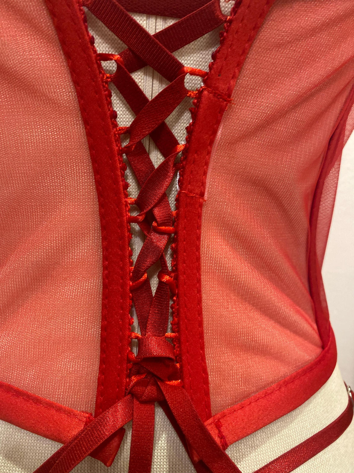 Red 3D Floral Corset Lingerie Set • Mesh Bustier with Appliqué Flowers • Christmas Gift for Her • Sexy Holiday Outfit
