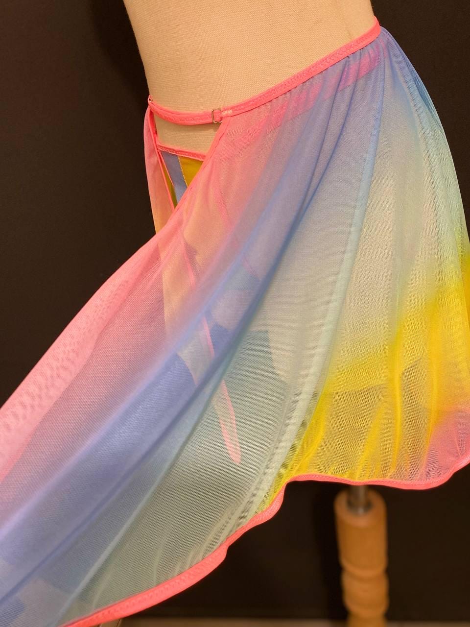 Rainbow Sheer Skirted Thong | Adjustable Gender Inclusive Lingerie | Handmade Pride Lingerie | Festival Mesh Underwear | Beyond Labels