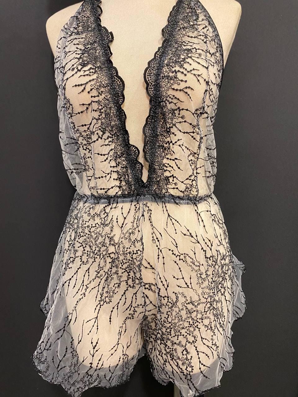 Luxury Sheer Lace Babydoll Lingerie | Open Back Teddy | Bridal Lingerie | Honeymoon Nightwear | Handmade Romantic Bodysuit