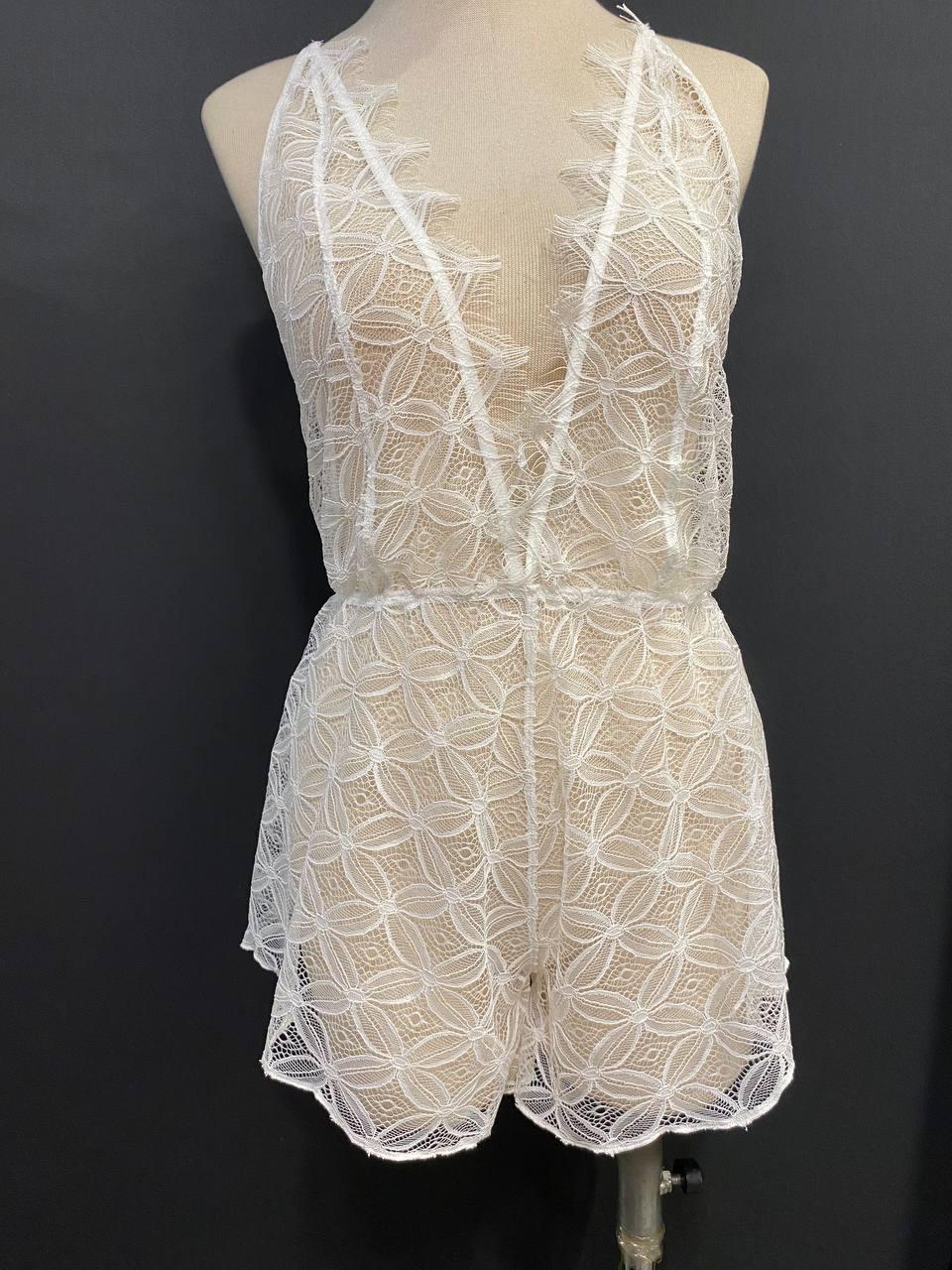 Ivory Eyelash French Lace Romper | Bridal Teddy
