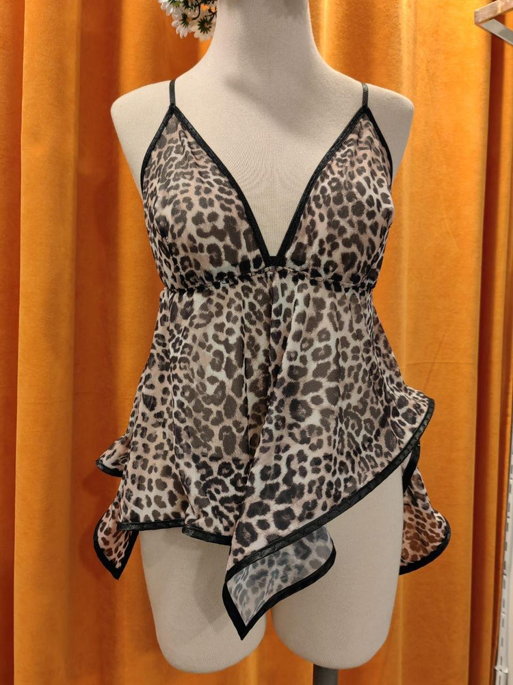 Black Handmade Leopard Babydoll Lingerie Set
