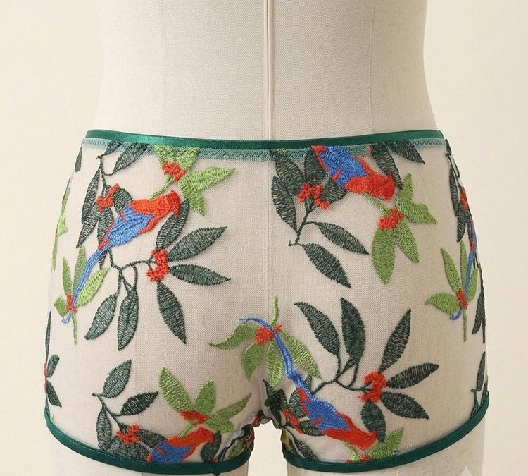 Embroidered Mesh Men’s Boxer Brief | Luxury Sheer Underwear with Bird Embroidery | Handmade Designer Lingerie | Unique Gift