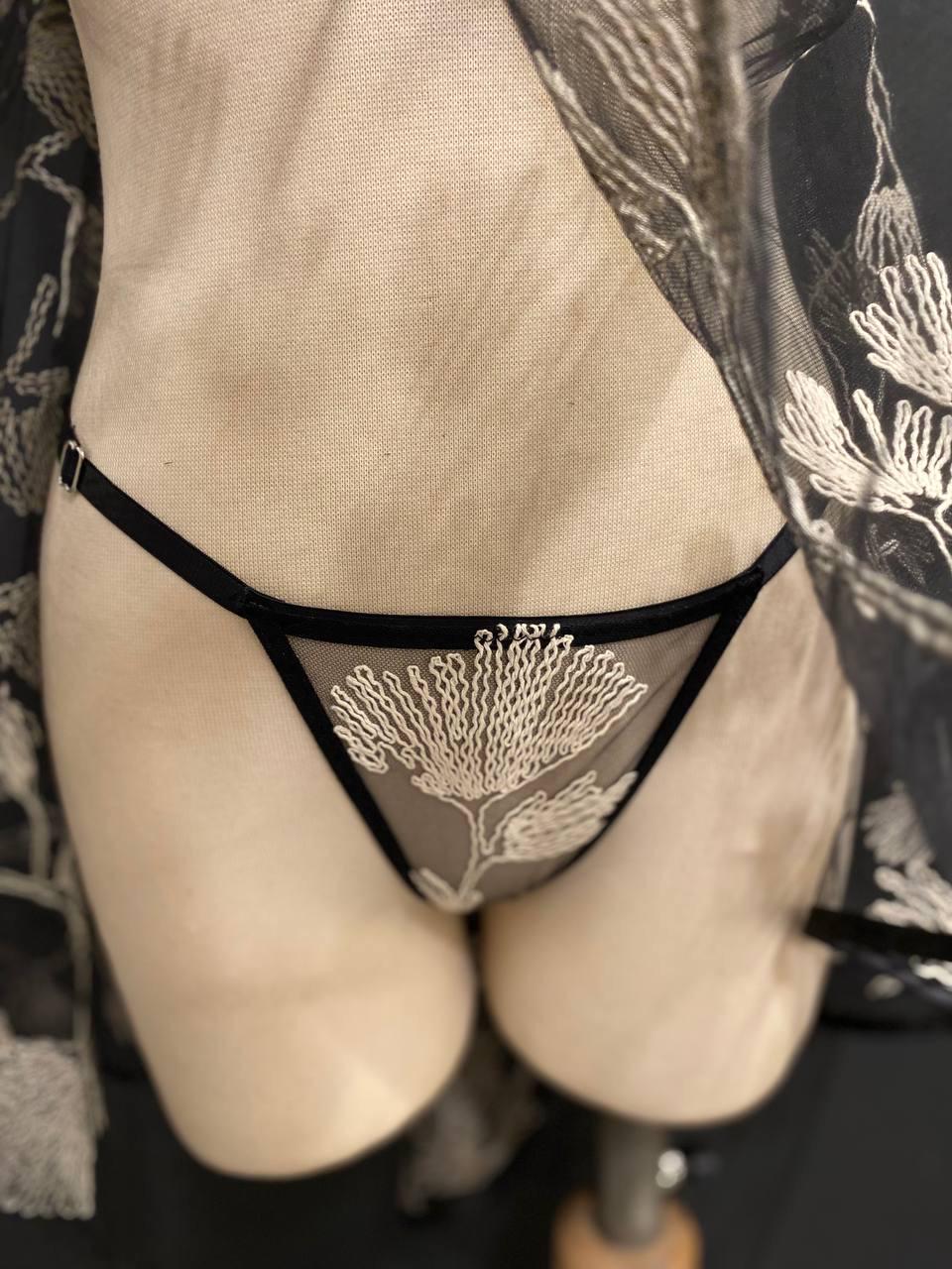 Sheer Black Embroidered Babydoll Dress, Floral Tulle Lingerie - Handmade Boudoir Sleepwear