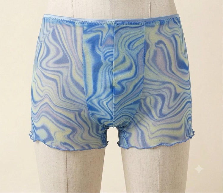 Blue Marble Mesh Boxer Shorts, Gender Neutral Lingerie