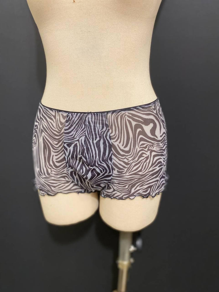 Zebra Mesh Boxer Briefs | Handmade Sheer Men’s Lingerie
