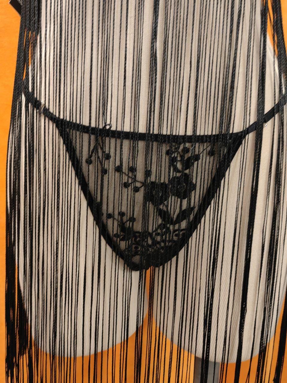 Handmade Black Lace Fringe Lingerie Set – Embroidered Floral 1920’s dress