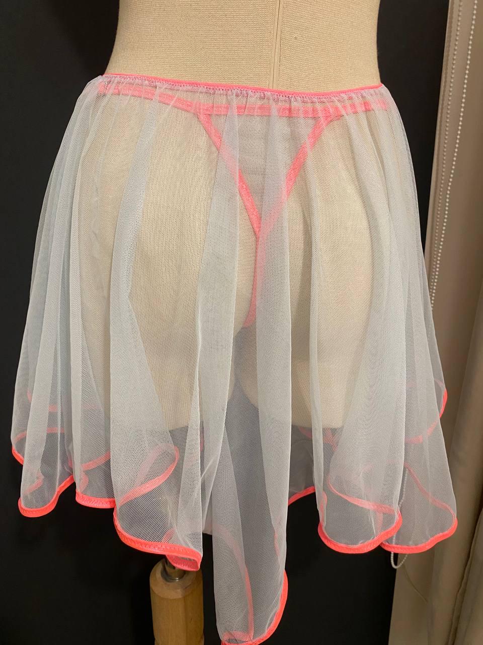 Baby Blue Sheer Skirted Thong | Adjustable Neon Pink Mesh Lingerie | Gender Inclusive Handmade Lingerie | Beyond Labels