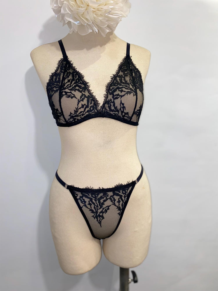 Handmade in Istanbul, A dark, sensual lingerie set handmade from sheer black lace.