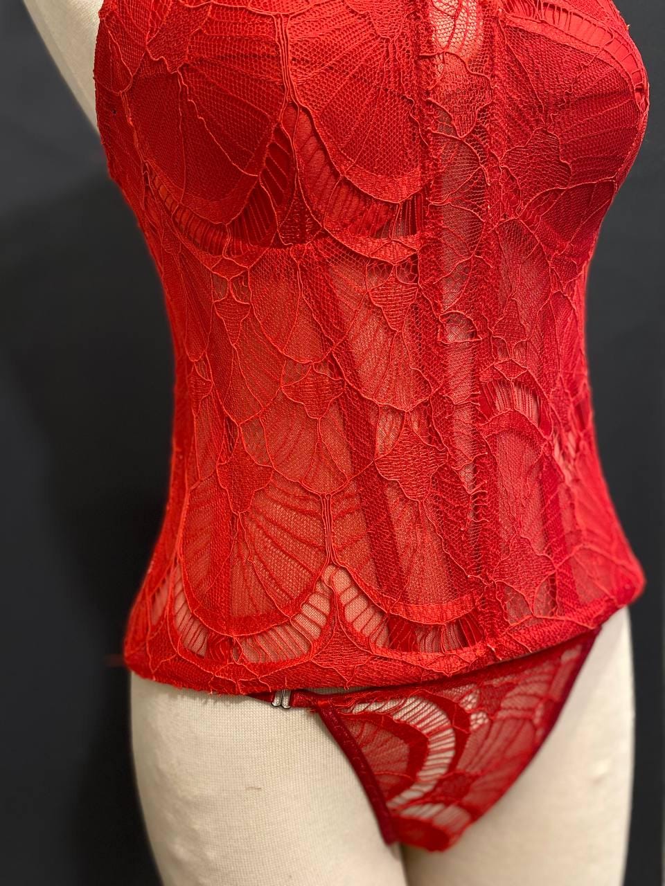 Red Lace Corset and Thong Set, Gothic Victorian Bustier,Bridal Lingerie