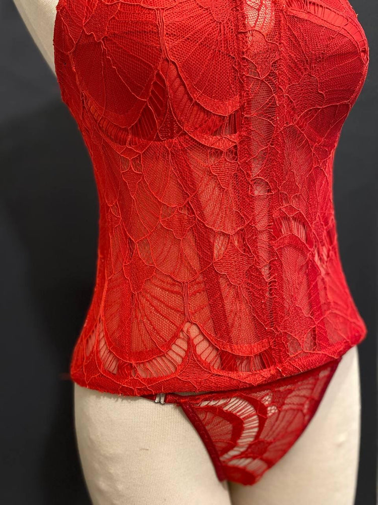Red Lace Corset and Thong Set, Gothic Victorian Bustier,Bridal Lingerie