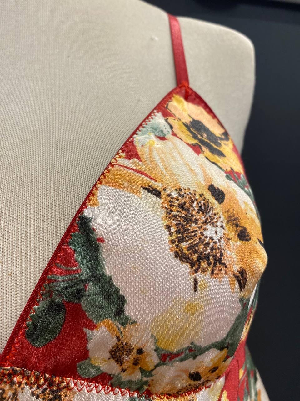 Handmade in İstanbul Organic Cupro Floral Babydoll Dress, Red Vegan Silk Slip Lingerie