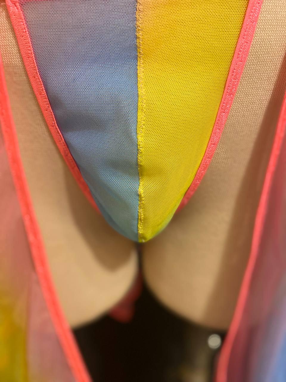 Rainbow Sheer Skirted Thong | Adjustable Gender Inclusive Lingerie | Handmade Pride Lingerie | Festival Mesh Underwear | Beyond Labels