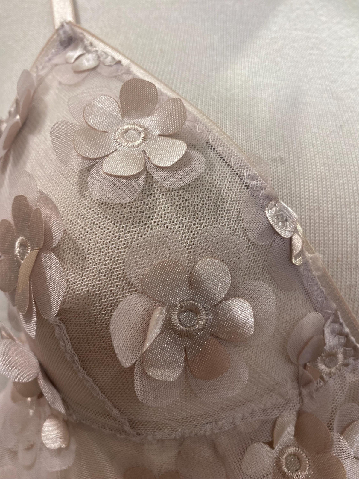 Luxury Floral Babydoll Lingerie Set, 3D Flower Sheer Mesh Nightgown, Bridal Lingerie, Honeymoon Gift, Handmade Lingerie, Ivory Nude